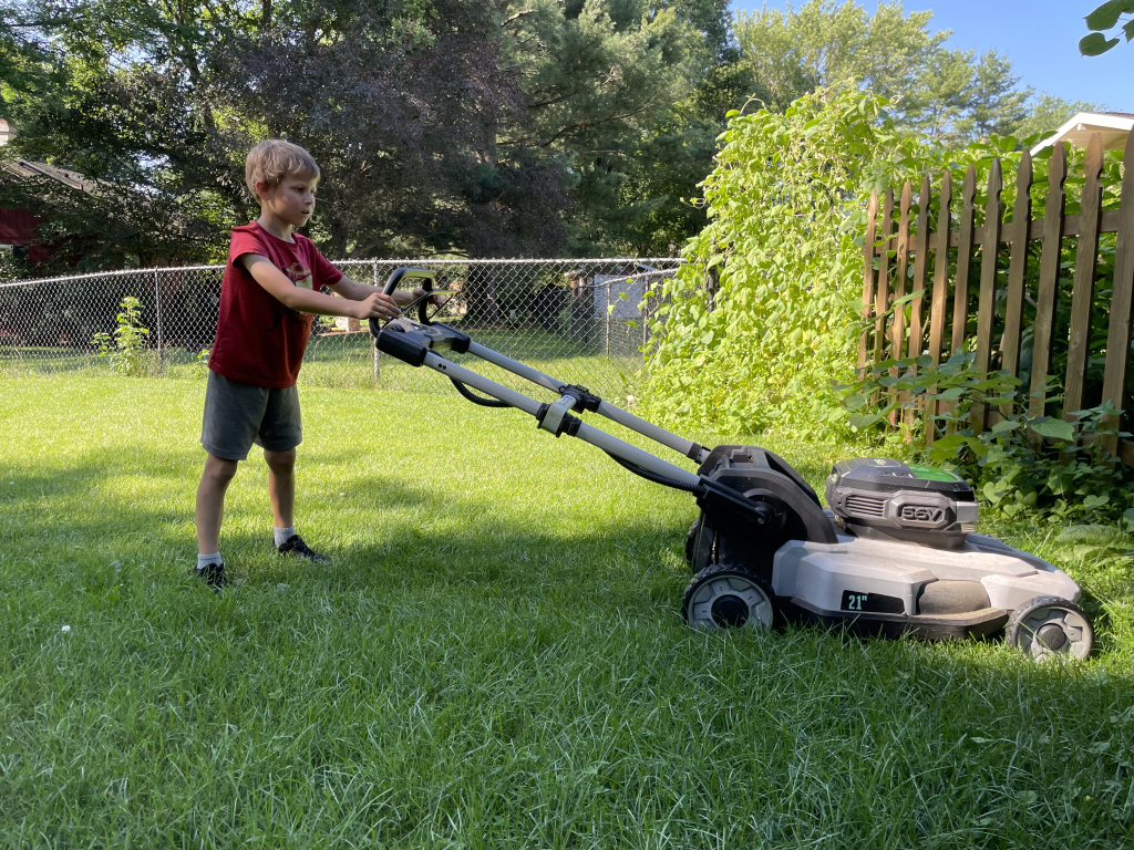 boy moving the lawn